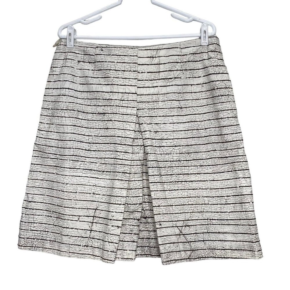 Tory Burch Womens Skirt 12 White Stripe Palma Hand Painted A Line Canvas Skirt